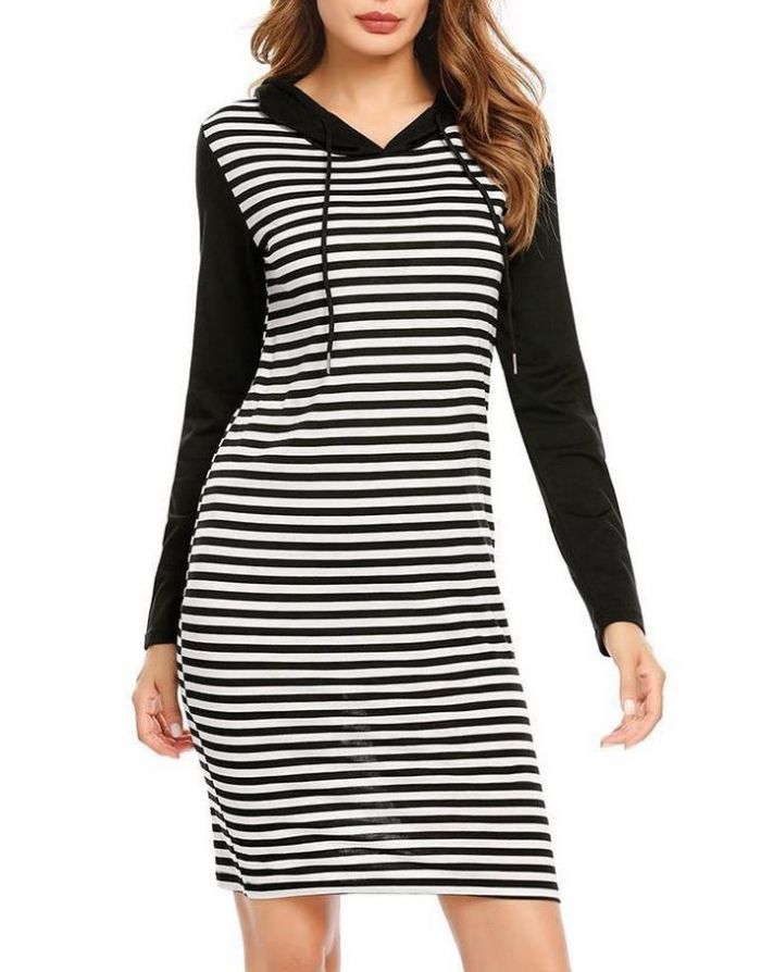 Fashion Striped Sweatshirts Hooded Spring Fall Long Tops